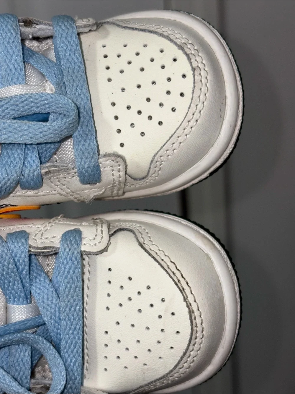 Jordan Kids White, Orange & Green High-Top Sneaker with Light Blue Accents